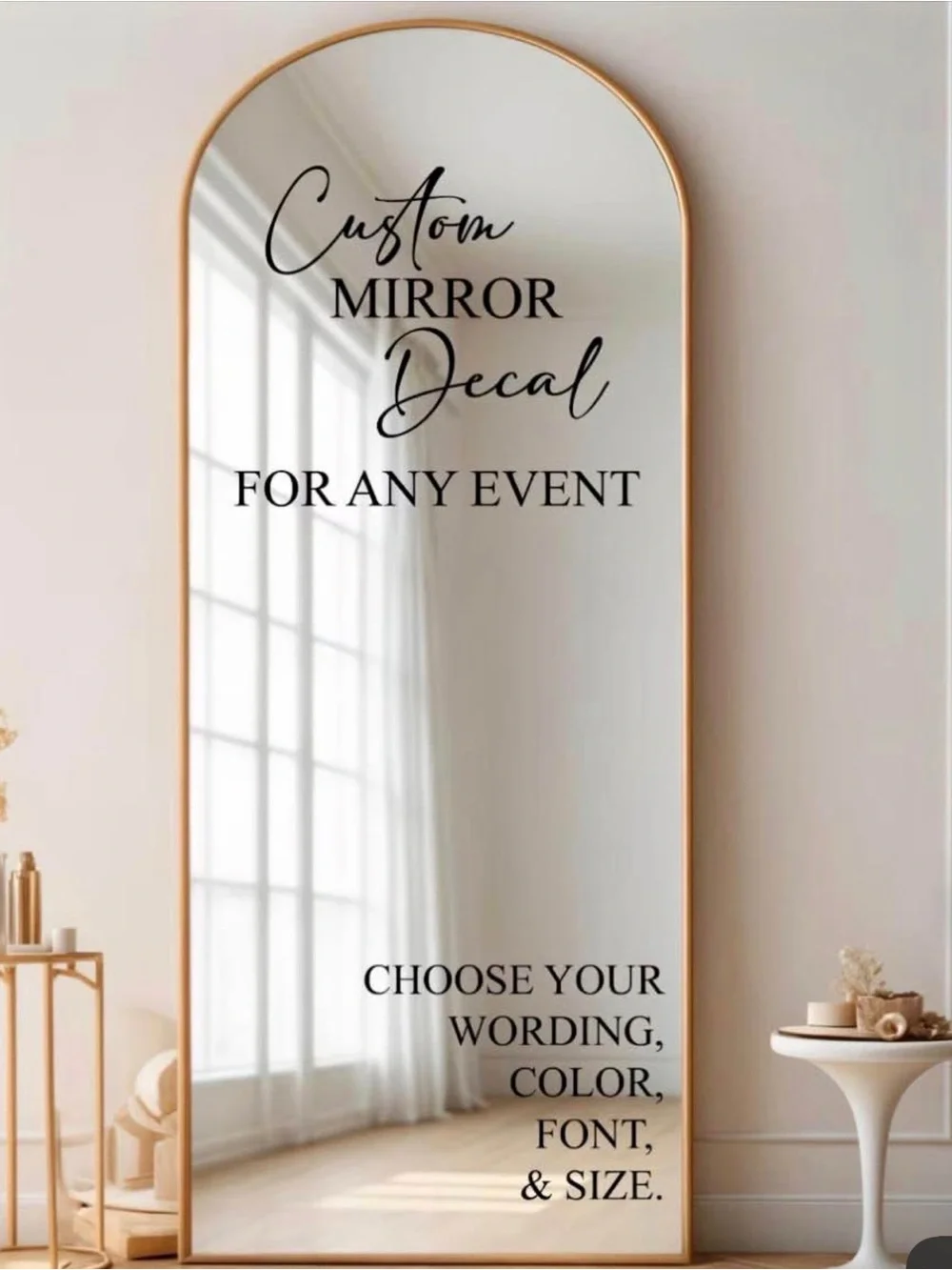 Custom Mirror Decal in Black for Gold-Trim Mirror